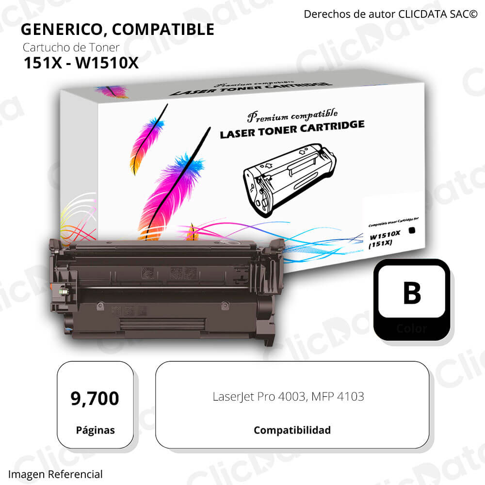 Toner HP W1510X 151X Negro 9,700 Pág 4003, 4103 Compatible