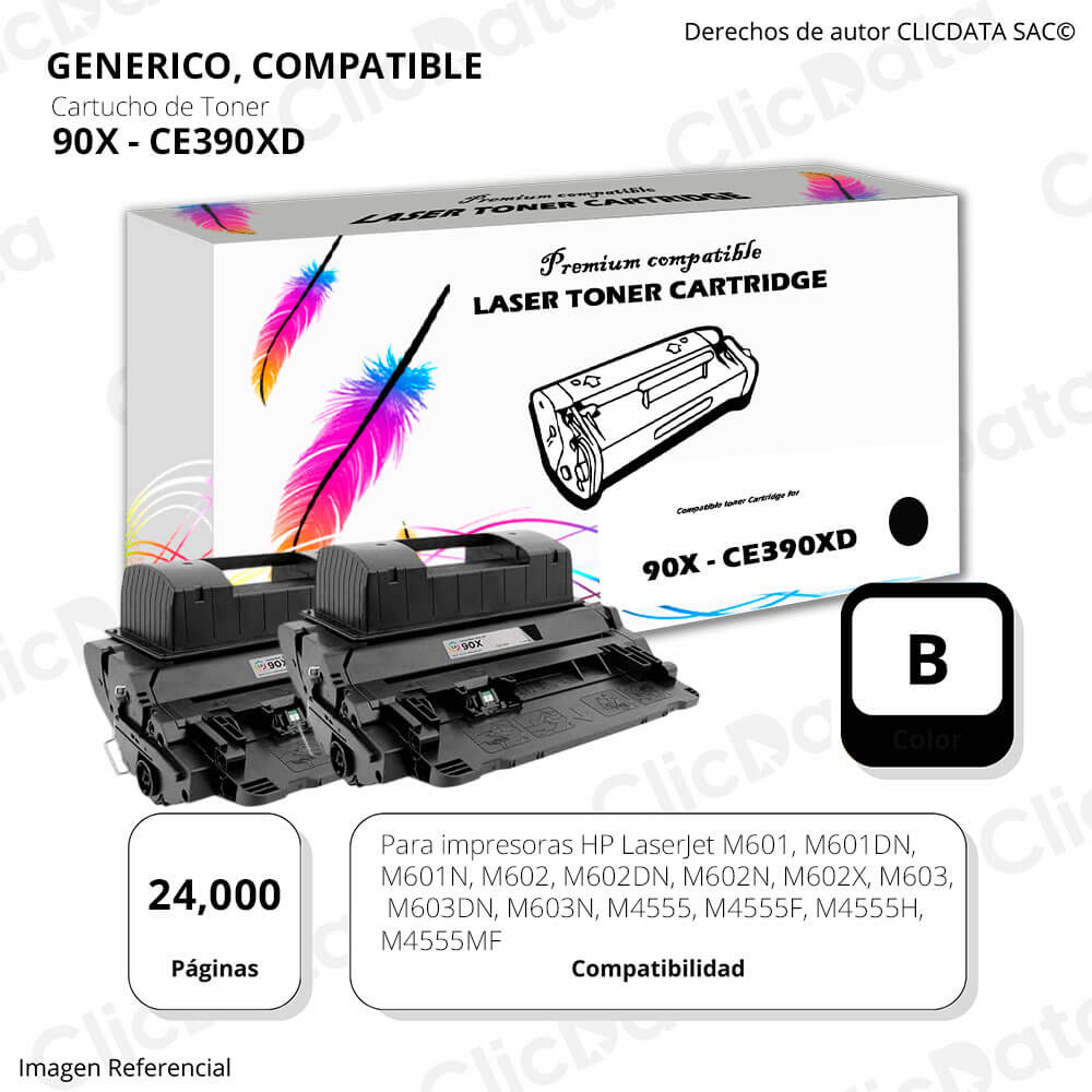 Toner HP 90X Black CE390XD 24,000 Pág. M601dn, M4555 Compatible