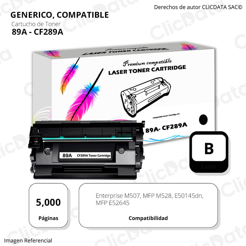 Toner HP 89A Black CF289A 5,000 Pág. Enterprise MFP M528 Compatible