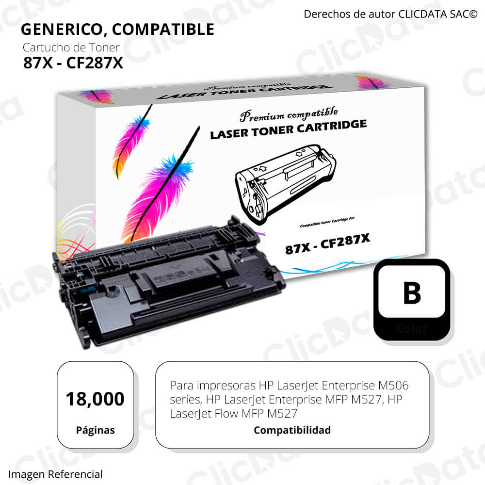 Toner HP 87X Black CF287X 18,000 Pág. M506, M527dn Compatible