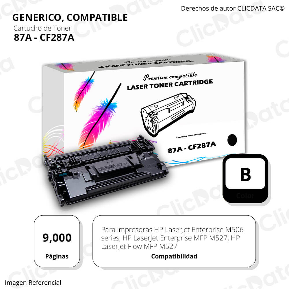 Toner HP 87A Black CF287A 9,000 Pag M506, M527dn Compatible