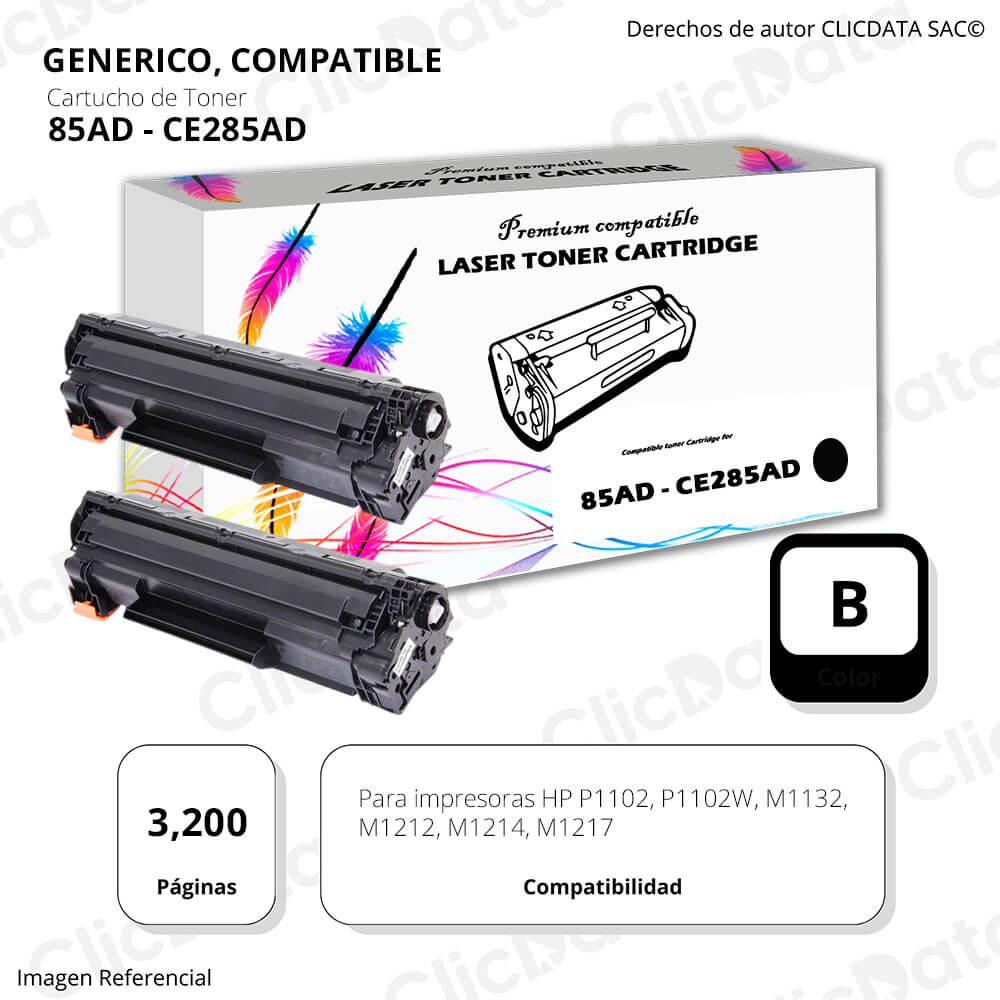 Toner HP 85AD Black CE285AD 3.200 Pág. P1102, M1214 Compatible