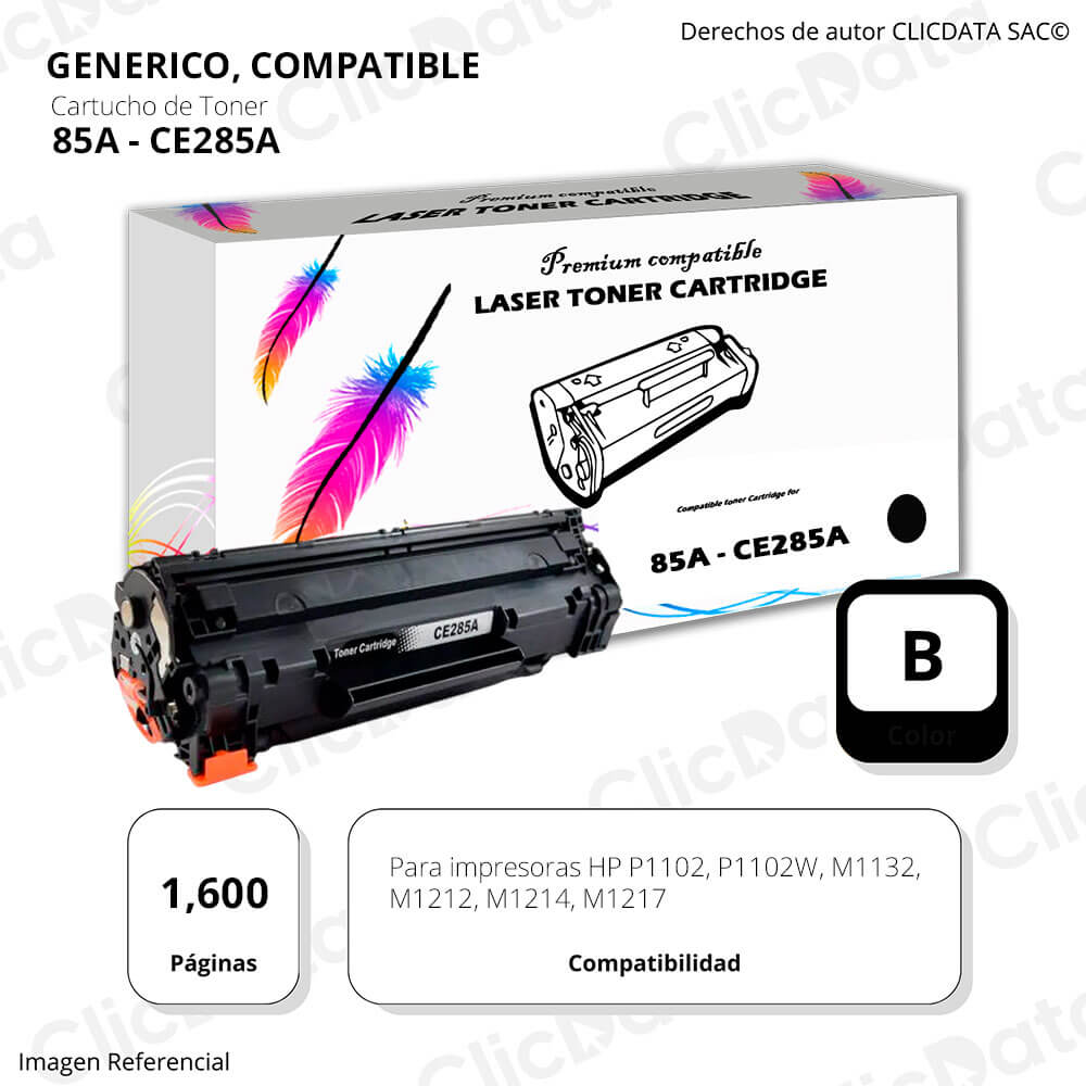 Toner HP 85A Black CE285A 1.600 Pág. M1217, M1132 Compatible