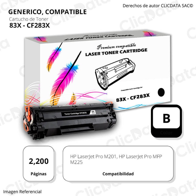Toner HP 83X Black CF283X 2,200 Pág. M201, M225 Compatible