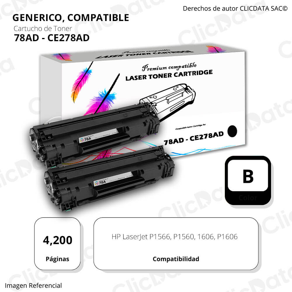 Toner HP 78AD Black CE278AD 4.200 Pág. P1566, 1606 Compatible