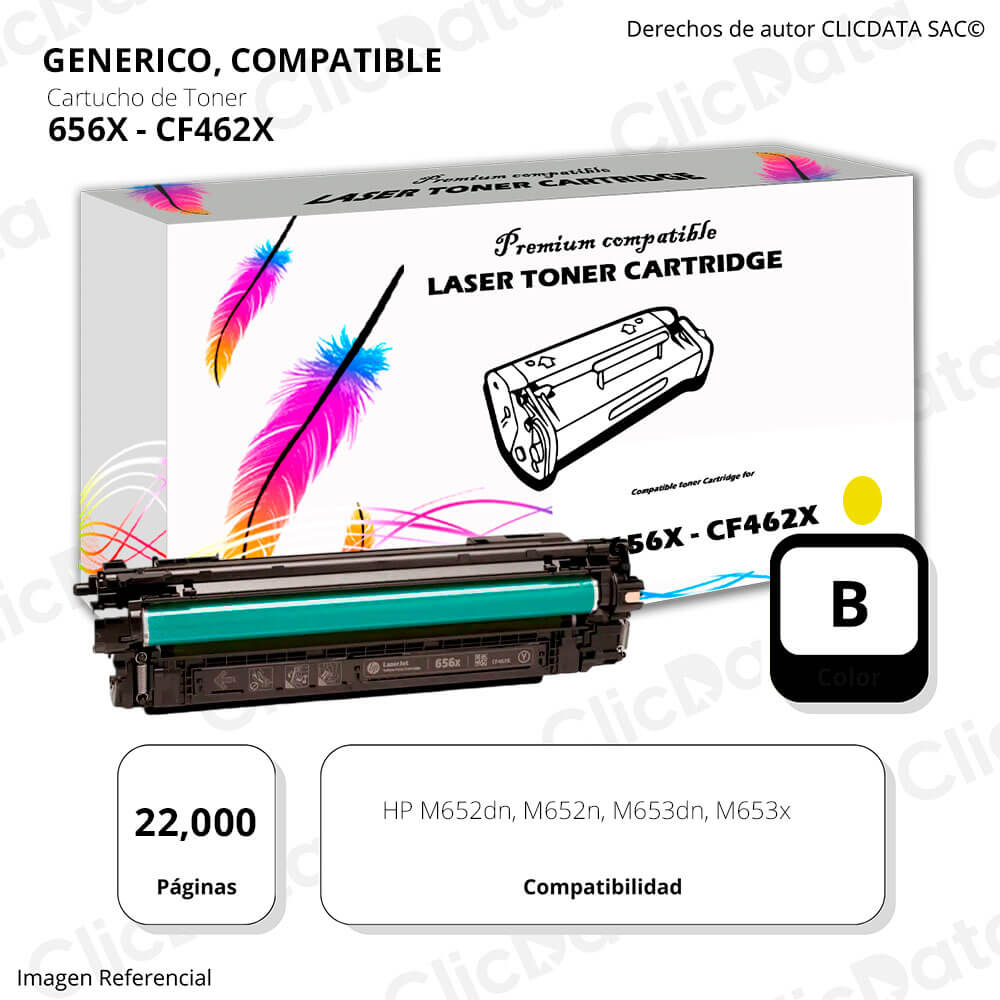 Toner HP 656X Yellow CF462X 22,000 Pág. M652dn, M653dn Compatible