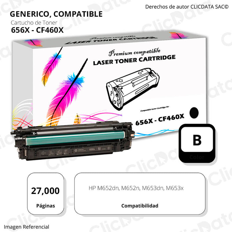 Toner HP 656X Negro CF460X 27,000 Pág. M652dn, M653dn Compatible