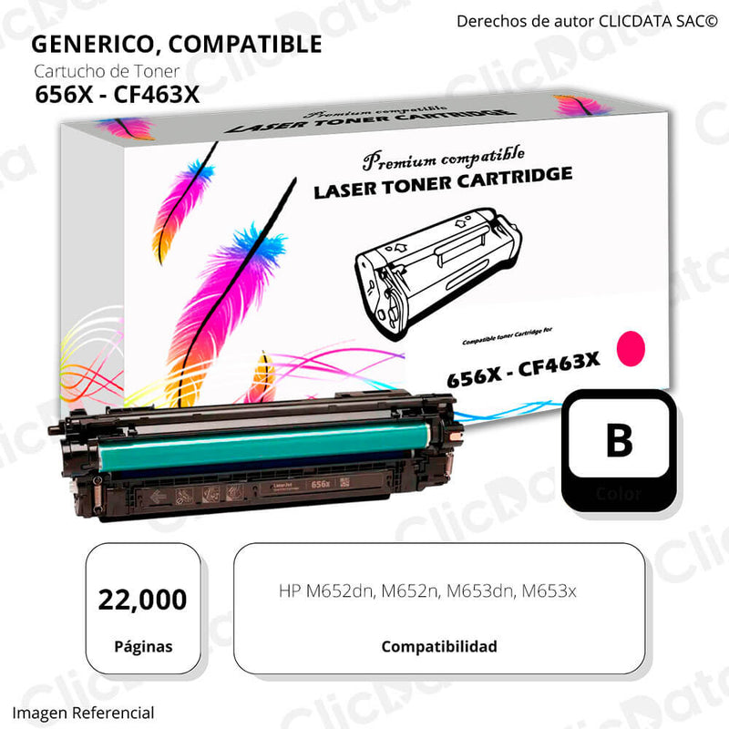 Toner HP 656X Magenta CF463X 22,000 Pág. M652dn, M653dn Compatible