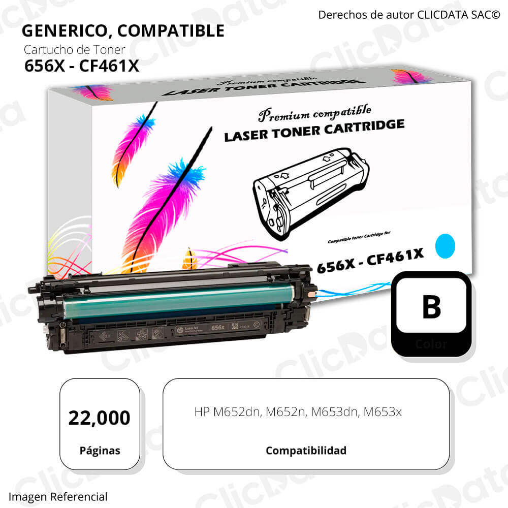 Toner HP 656X Cyan CF461X 22,000 Pág. M652dn, M653dn Compatible