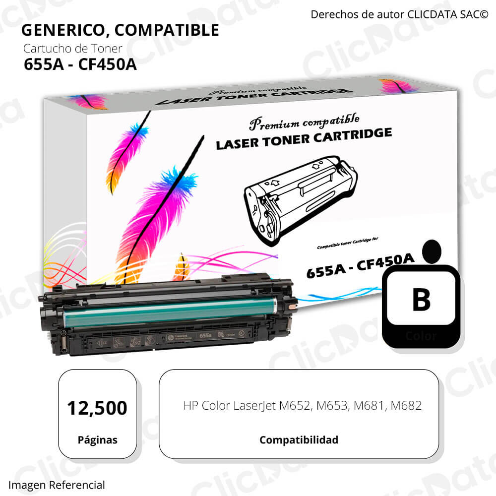 Toner HP 655A Negro CF450A 12,500 Pág. M681dn, M682 Compatible