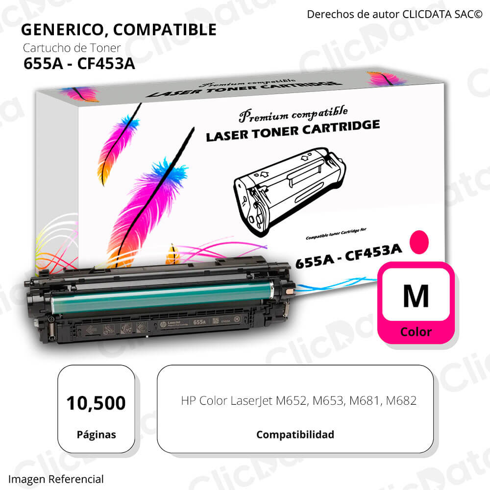 Toner HP 655A Magenta CF453A 10,500 Pág. M681, M682 Compatible