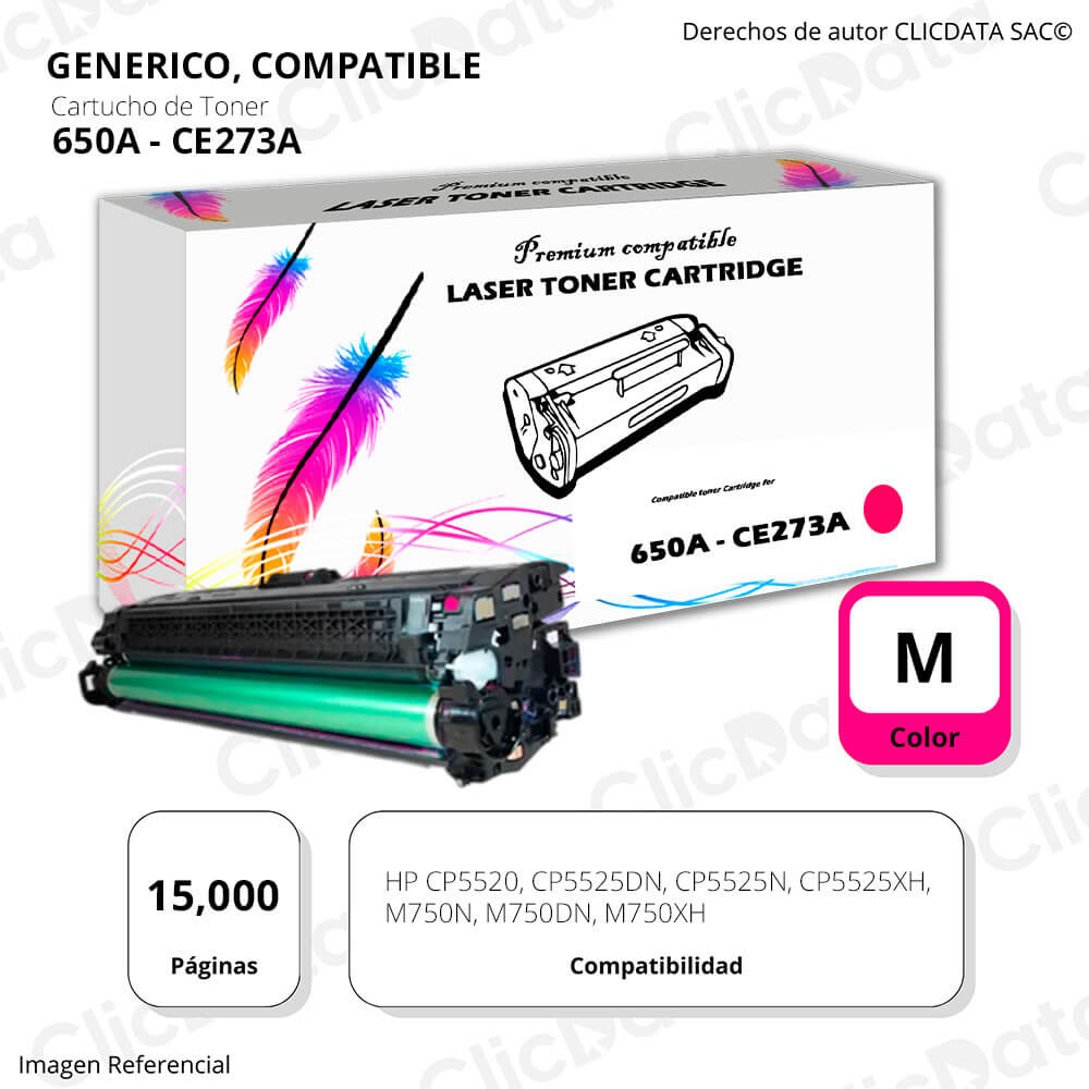Toner HP 650A Magenta CE273A 15,000 Pág. M750n, M750dn Compatible