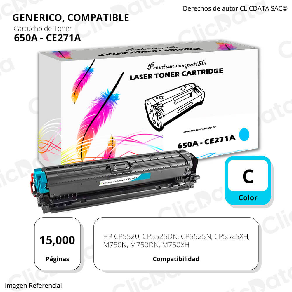 Toner HP 650A Cyan CE271A 15,000 Pág. M750n, M750dn Compatible