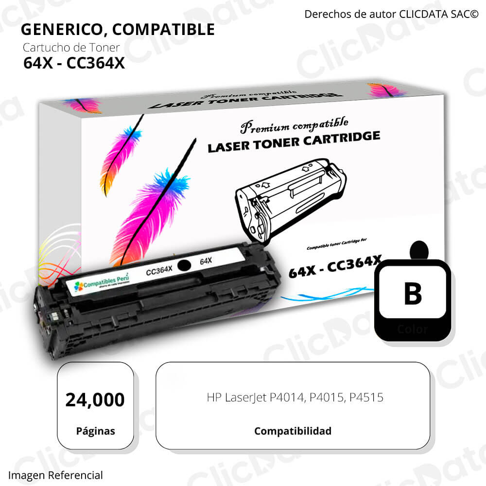 Toner HP 64X Black CC364X 24,000 Pág. P4014dn, P4510 Compatible