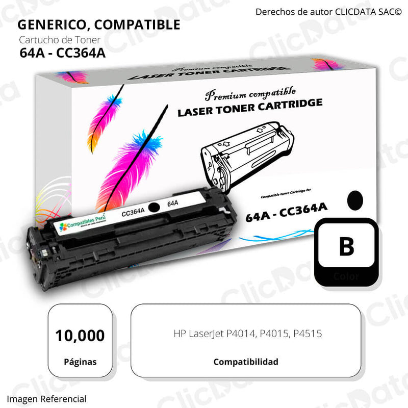 Toner HP 64A Black CC364A 10,000 Pág. P4015, P4515 Compatible