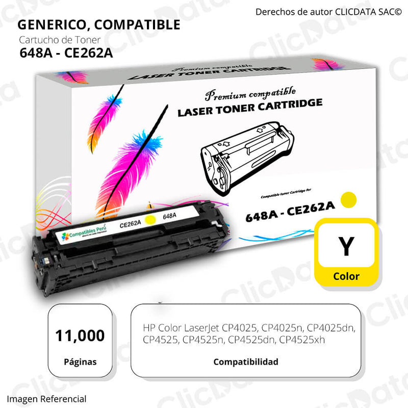 Toner HP 648A Yellow CE262A 11,000 Pág. CP4525dn, CP4025 Compatible