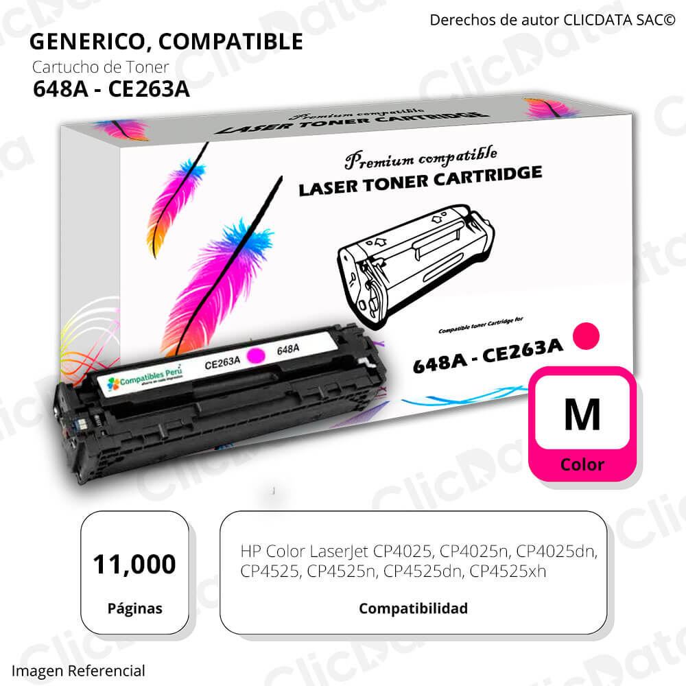 Toner HP 648A Magenta CE263A 11,000 Pág. CP4525dn, CP4025 Compatible