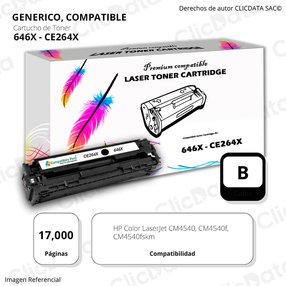Toner HP 646X Black CE264X 17,000 Pág. CM4540 Compatible