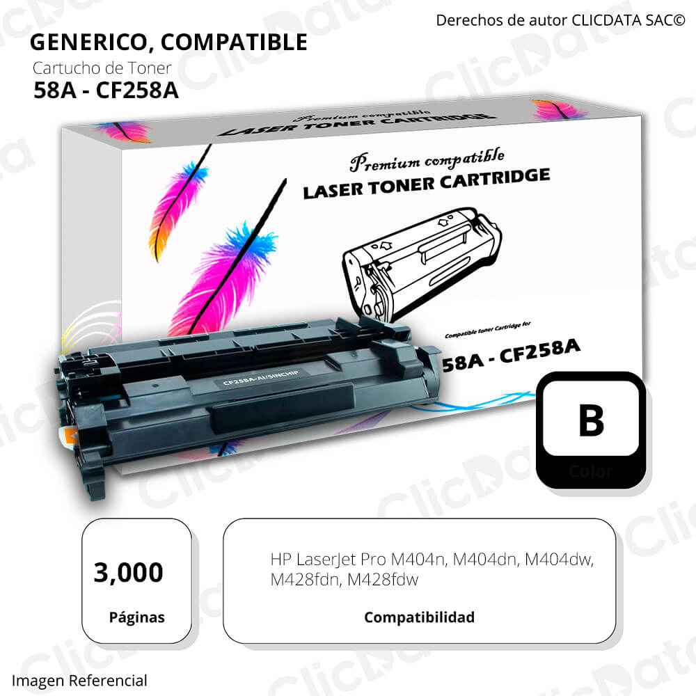 Toner HP 58A Black CF258A 3,000 Pág. M404, M428 Compatible