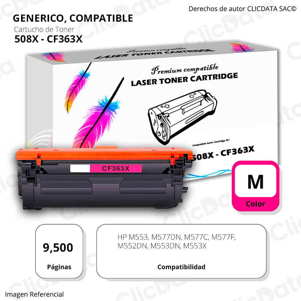 Toner HP 508X Magenta CF363X 9.500 Pág. M553DN, M577dn Compatible