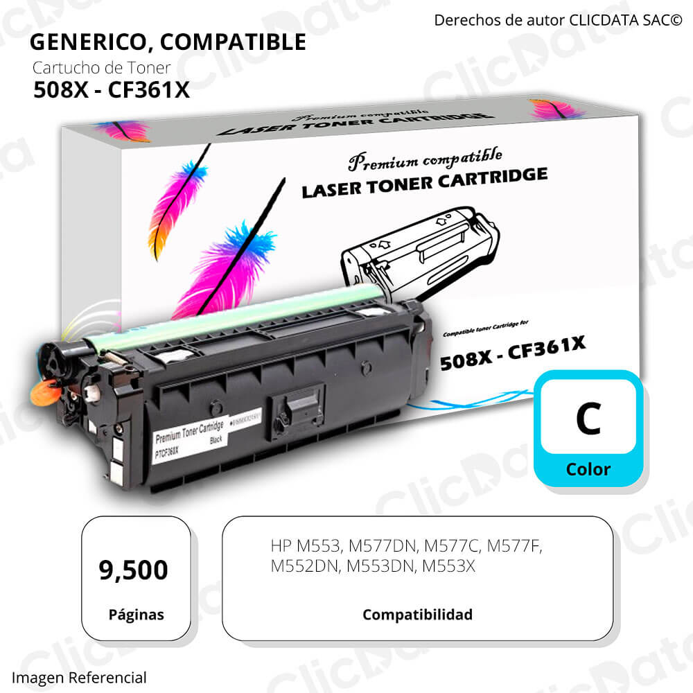 Toner HP 508X Cyan CF361X 9.500 Pág. M553DN, M577dn Compatible