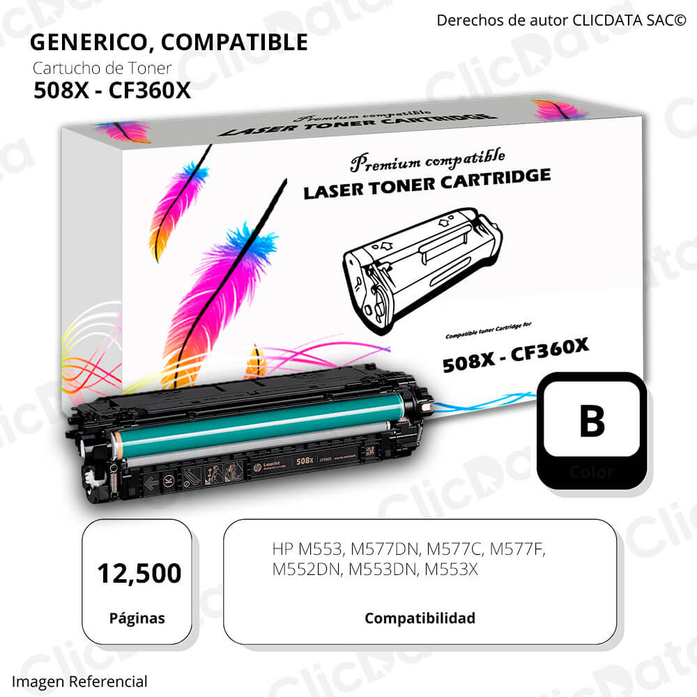 Toner HP 508X Black CF360X 12,500 Pág. M553DN, M553X Compatible