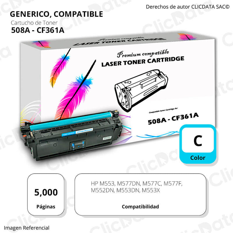 Toner HP 508A Cyan CF361A 5,000 Pág M553, M577dn Compatible