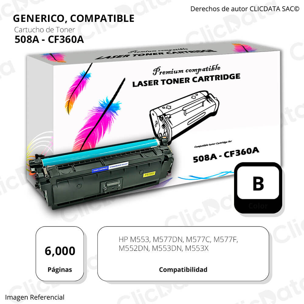 Toner HP 508A Black CF360A 6,000 Pág. M553, M577dn Compatible