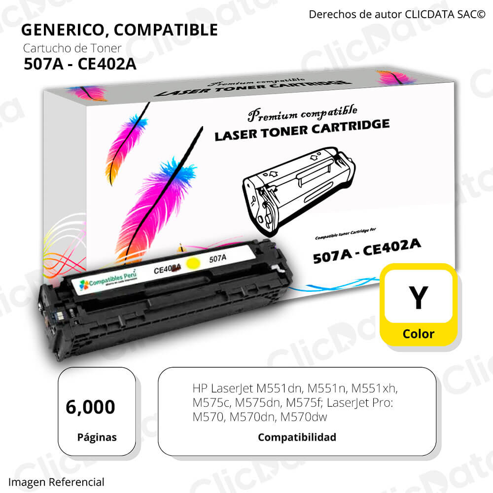 Toner HP 507A Yellow CE402A 6,000 Pág. M551dn, M570 Compatible