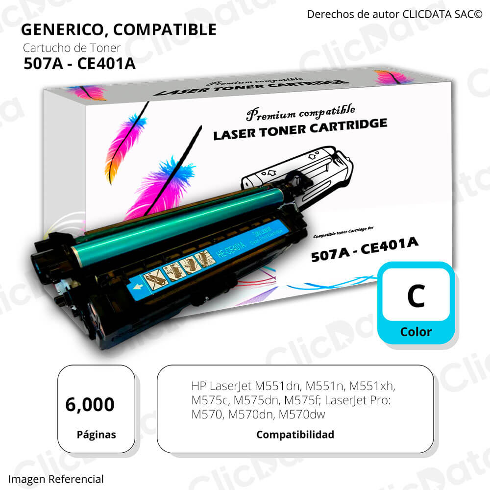 Toner HP 507A Cyan CE401A 6 000 Pág. M551dn, M570 Compatible