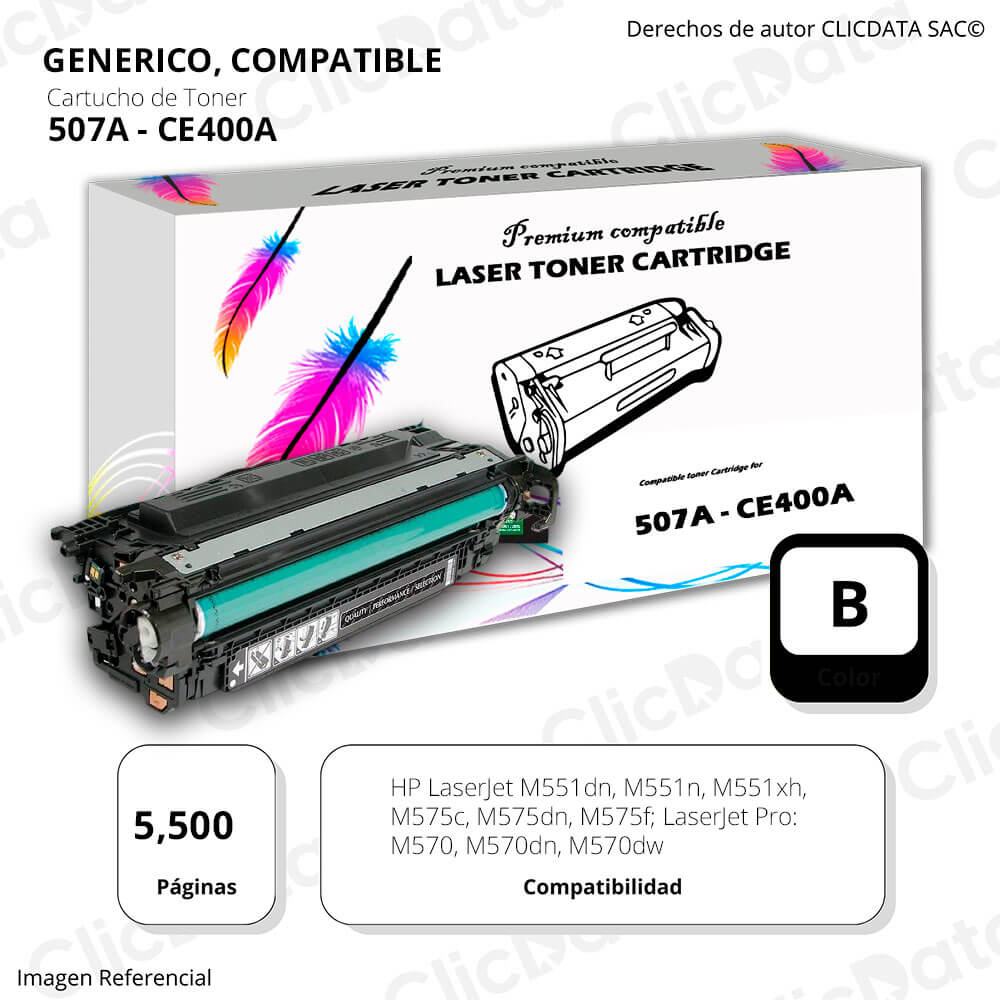 Toner HP 507A Black CE400A 5,500 Pág. M551dn, M570 Compatible
