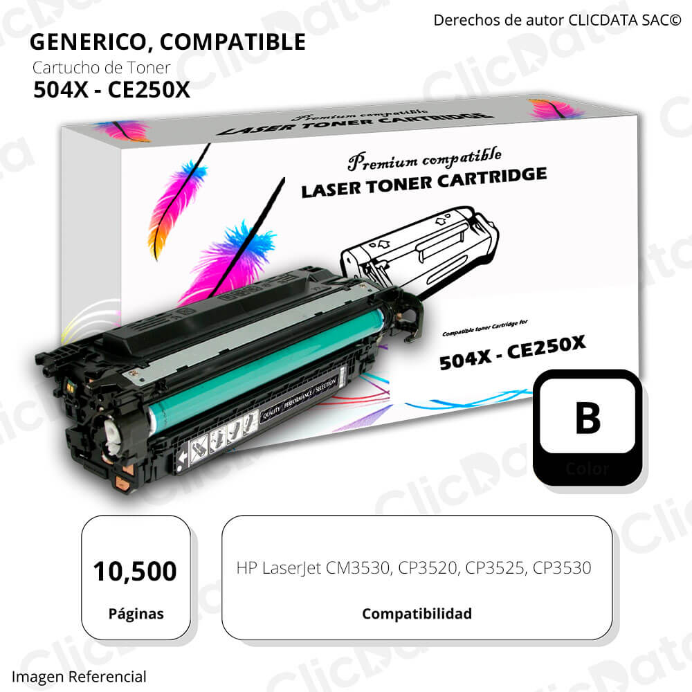 Toner HP 504X Black CE250X 10.500 Pág. CM3530, CP3525 Compatible