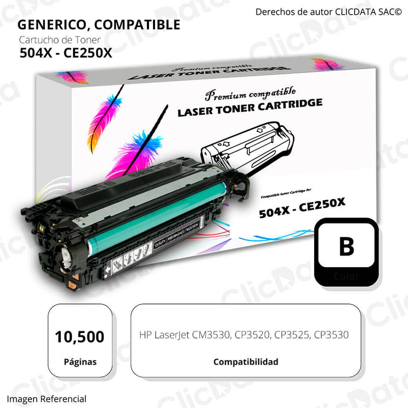 Toner HP 504X Black CE250X 10.500 Pág. CM3530, CP3525 Compatible
