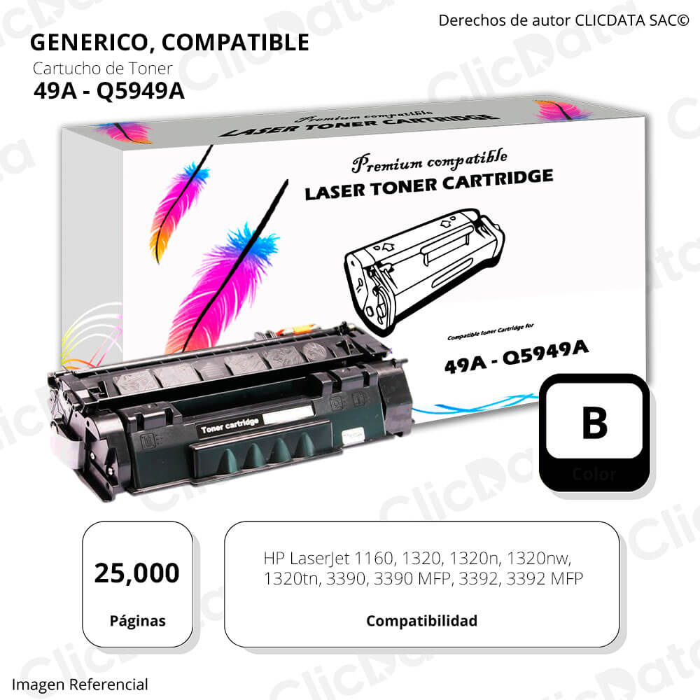Toner HP 49A Negro Q5949A 2,500 Pág. 1160, 3392 Compatible