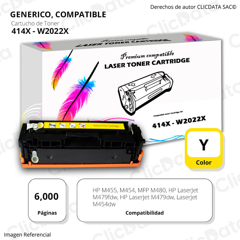 Toner HP 414X Yellow W2022X 6,000 Pág. M454dw, M479fdw Compatible