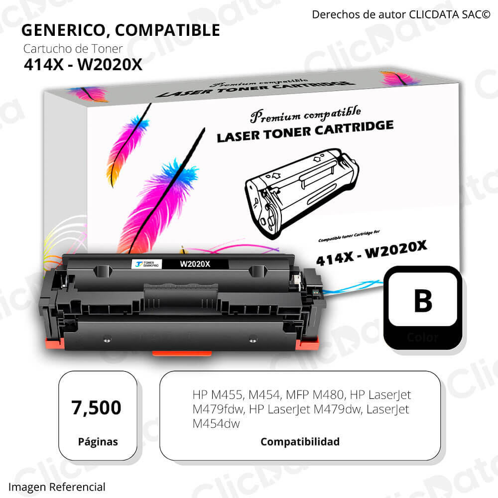 Toner HP 414X Negro W2020X 7,500 Pág. M454dw, M479fdw Compatible