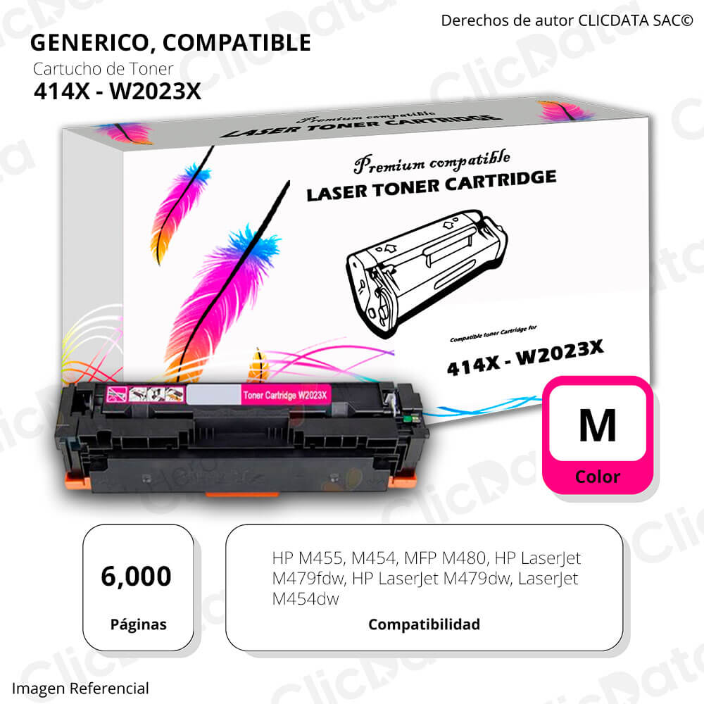 Toner HP 414X Magenta W2023X 6,000 Pág. M454dw, M479fdw Compatible