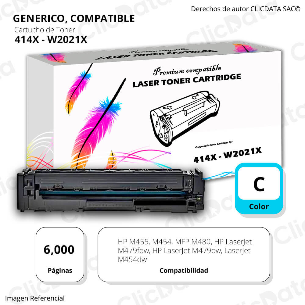 Toner HP 414X Cyan W2021X 6,000 Pág. M454dw, M479fdw Compatible