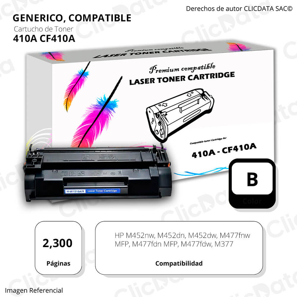 Toner HP 410A Negro CF410A 2,300 Pág.M477fdw, M452dn Compatible