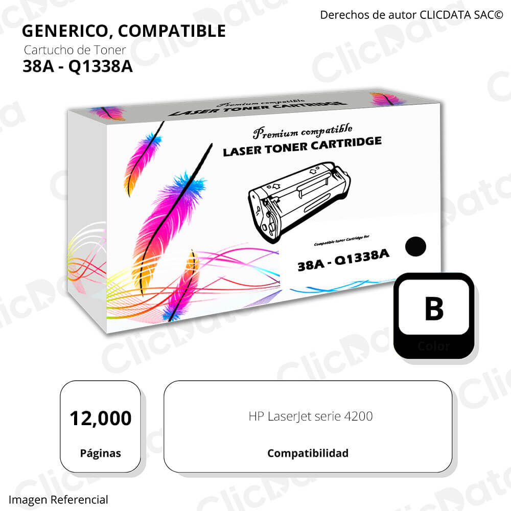 Toner HP 38A Negro Q1338A 12,000 Pág LaserJet 4200 Compatible