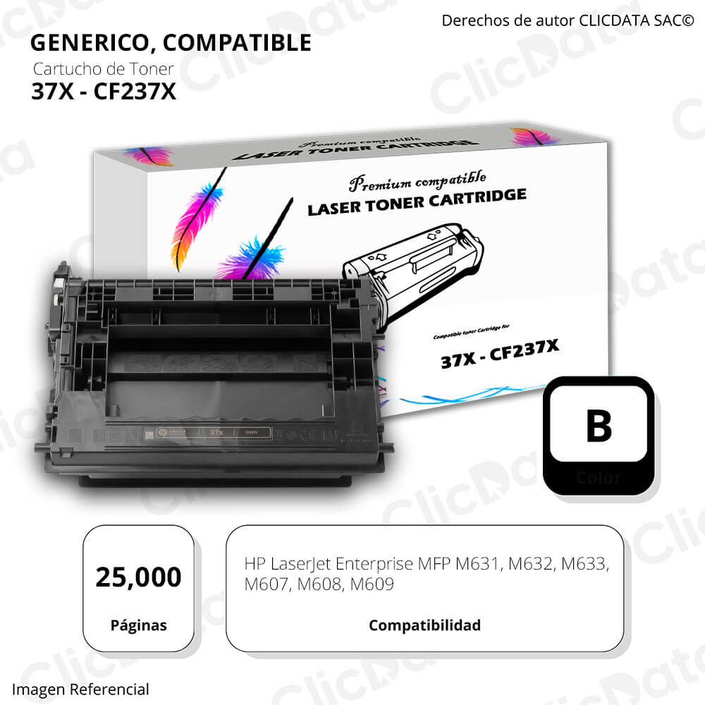 Toner HP 37X Black CF237X 25,000 Pág. M631dn, M632 Compatible