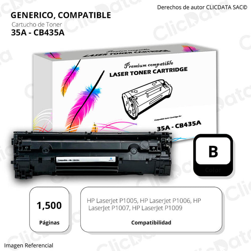 Toner Hp 35A negro CB435A 1,500 Pág, P1005, P1009 Compatible