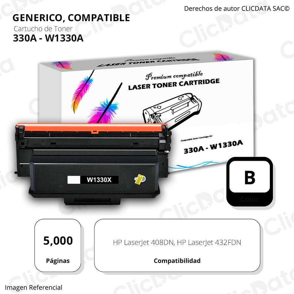 Toner HP 330A W1330A Black 5,000 Pág 408dn, 432fdn Compatible