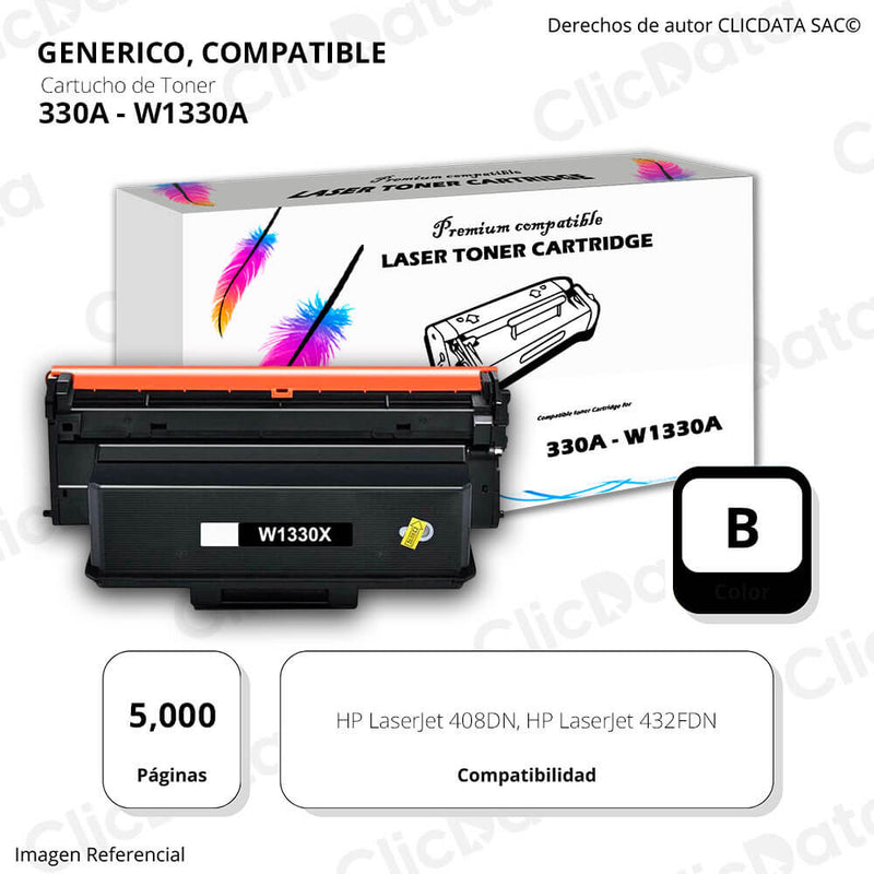 Toner HP 330A W1330A Black 5,000 Pág 408dn, 432fdn Compatible