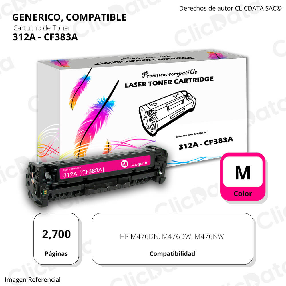 Toner HP 312A Magenta CF383A 2.700 Pág. M476nw, M476dn Compatible