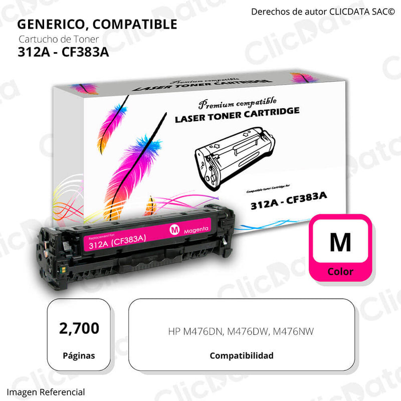 Toner HP 312A Magenta CF383A 2.700 Pág. M476nw, M476dn Compatible