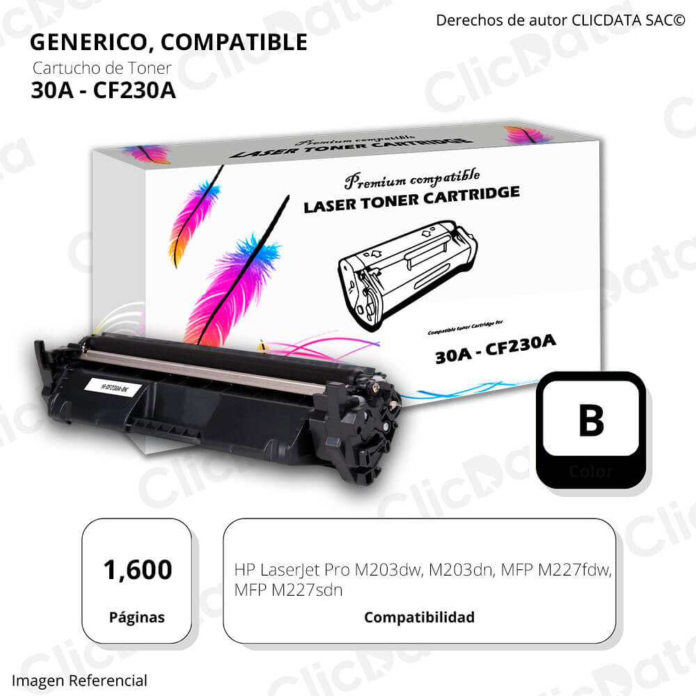 Toner HP 30A Black CF230A 1,600 Pag. M227, M203 Compatible