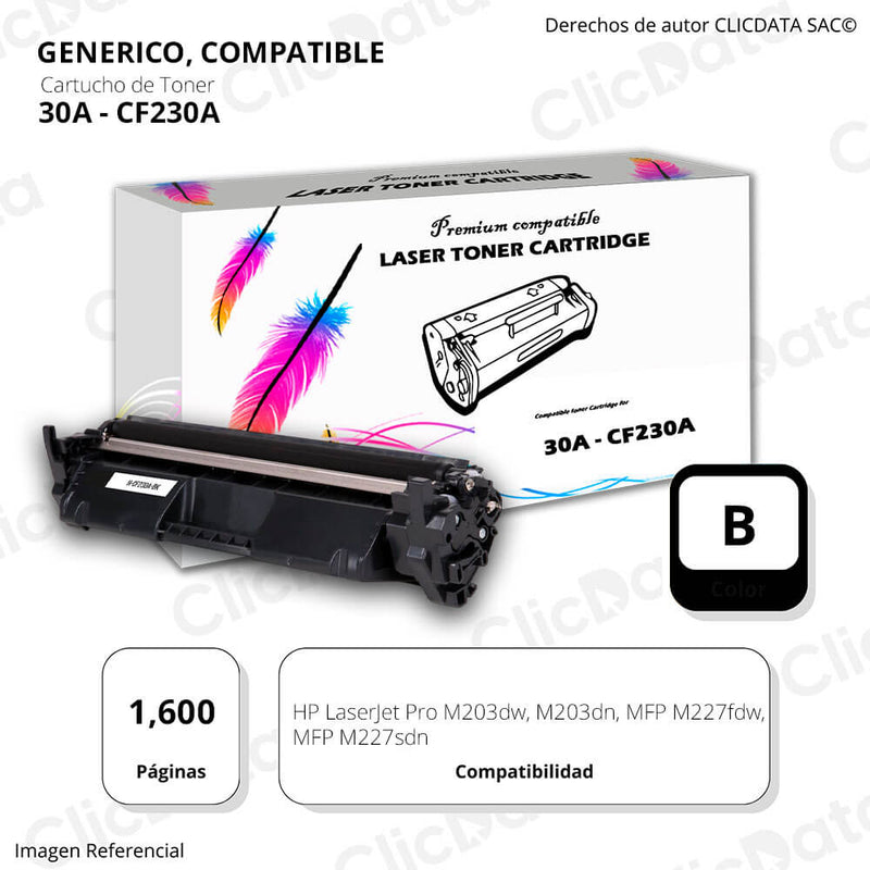 Toner HP 30A Black CF230A 1,600 Pag. M227, M203 Compatible