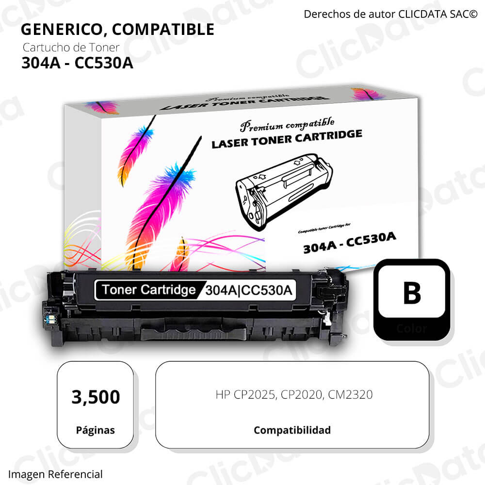 Toner HP 304A Black CC530A 3,500 Pág. CP2020, CM2320 Compatible