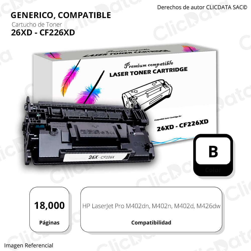 Toner HP 26X Black CF226XD 18,000 M402dn Dual Pack Compatible